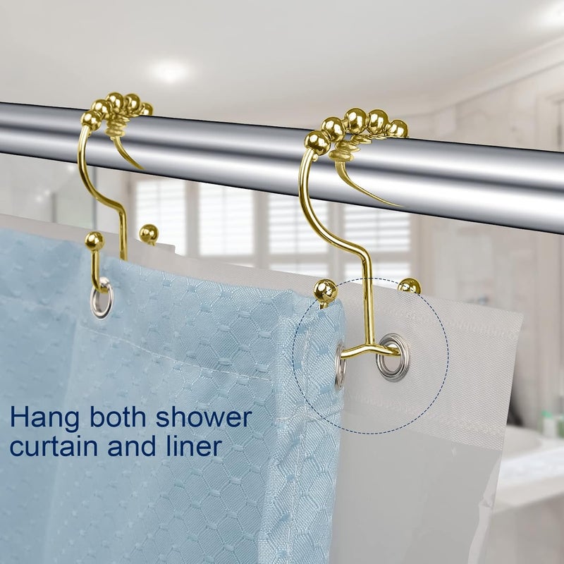 Gidse Shower Curtain Hooks,Sturdy Stainless Steel Double Sided Shower Hooks Rings for Bathroom Shower Curtain Rods Curtains Set of 12 Hooks - Gold - Image 4